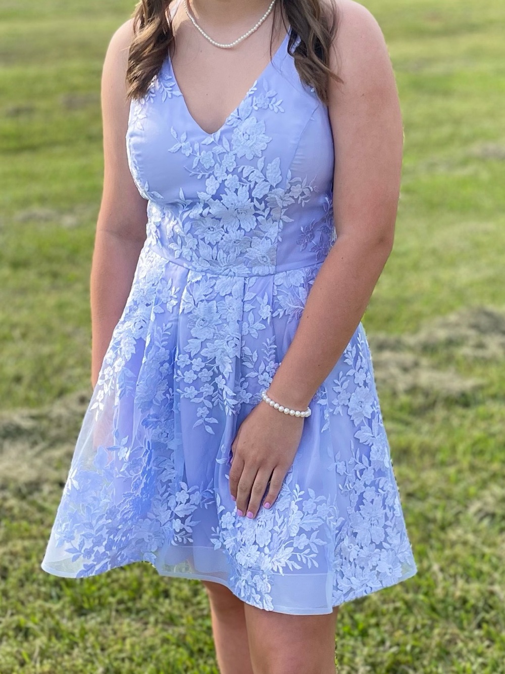 BCX Lilac Lace-Embellished Fit & Flare Mini Dress